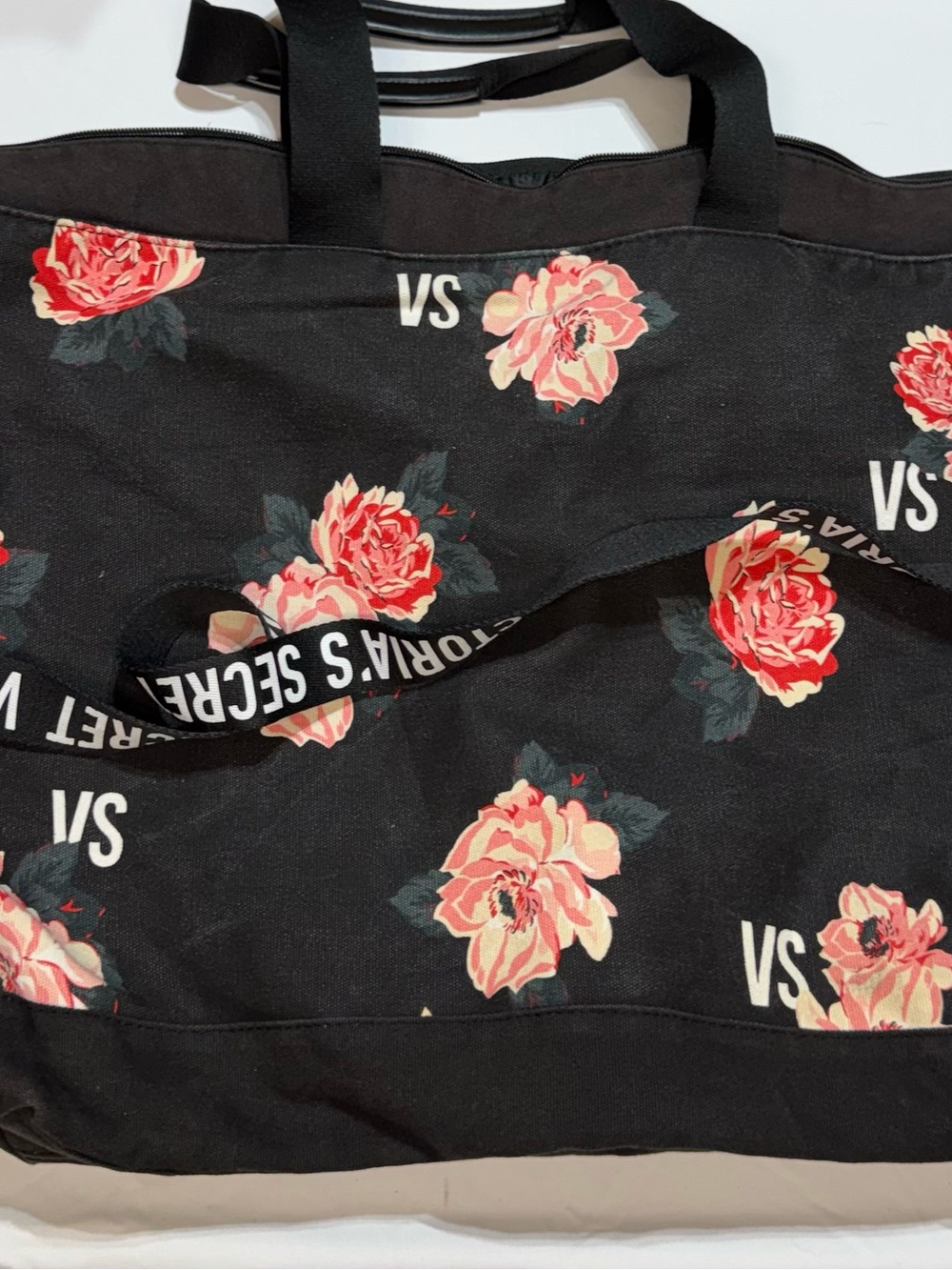 Victoria's Secret Black Tote with Pink Floral Print